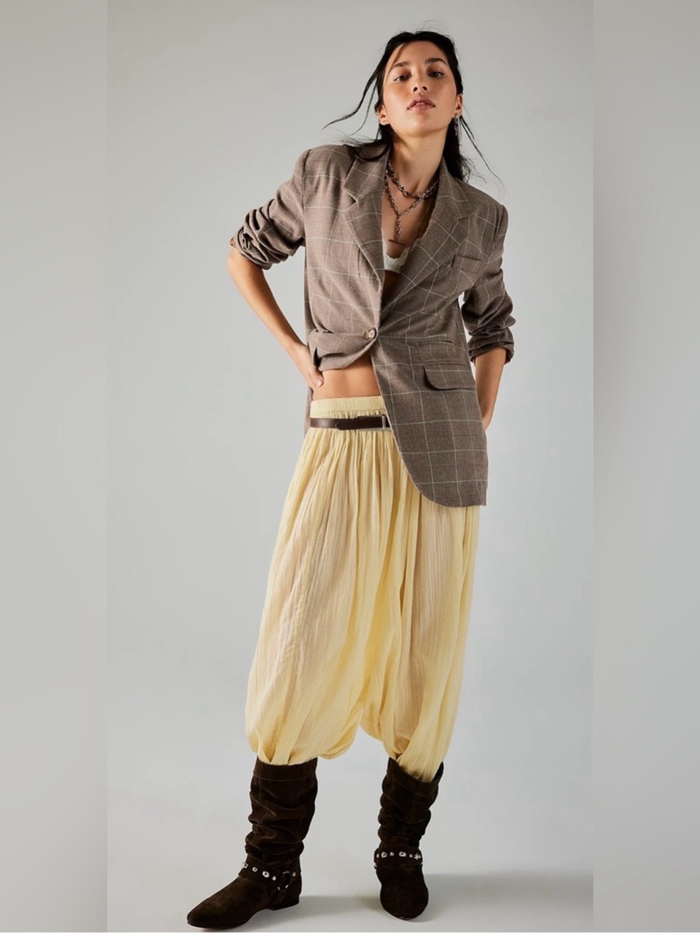 Free People Paper Cut Pinstripe Blazer Chocolate Brown NWT Size Large - Picture 10 of 10